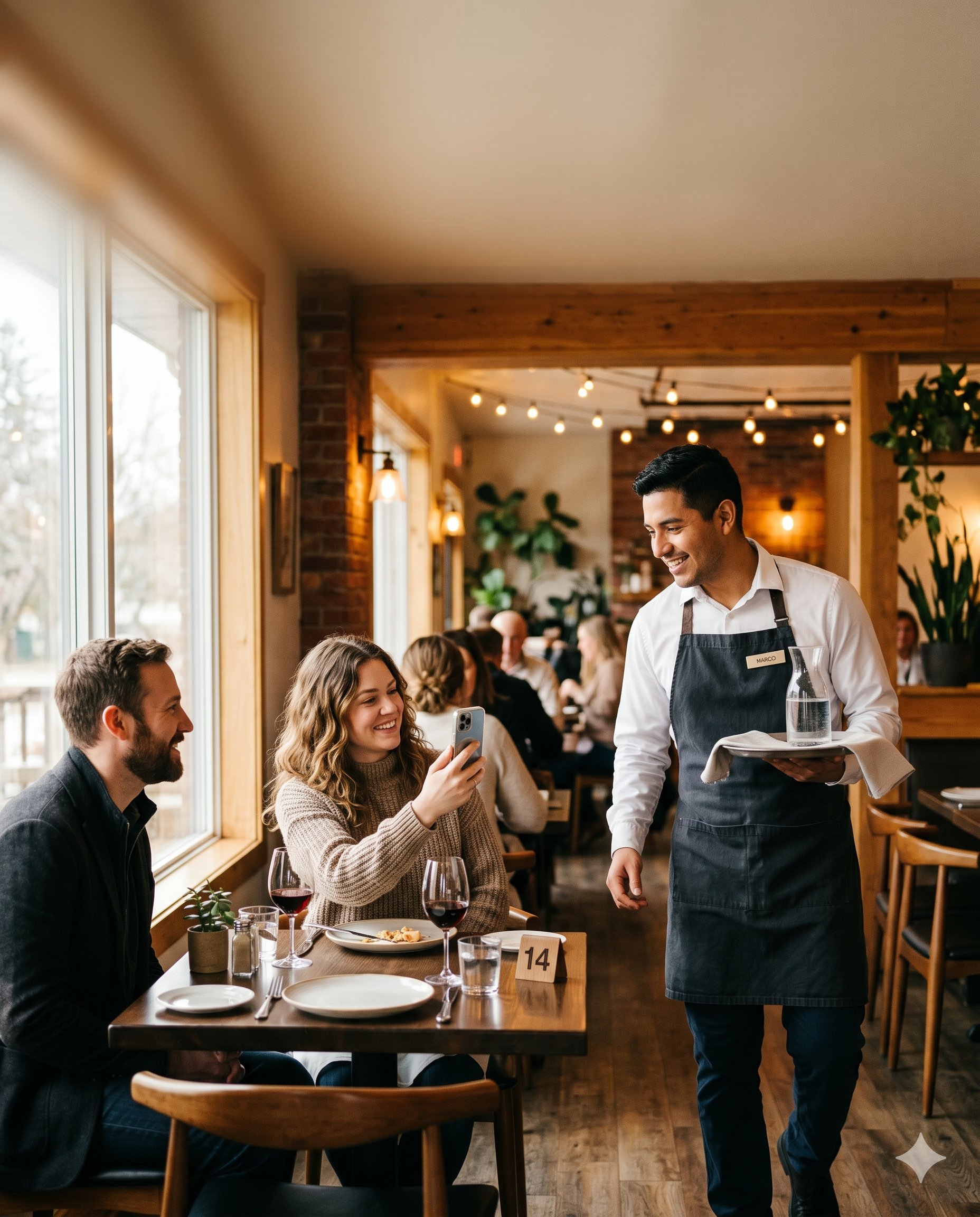 Waiter attending a guest at their table