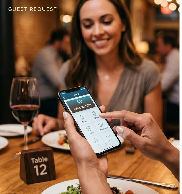 Guest scanning the table QR code with a phone