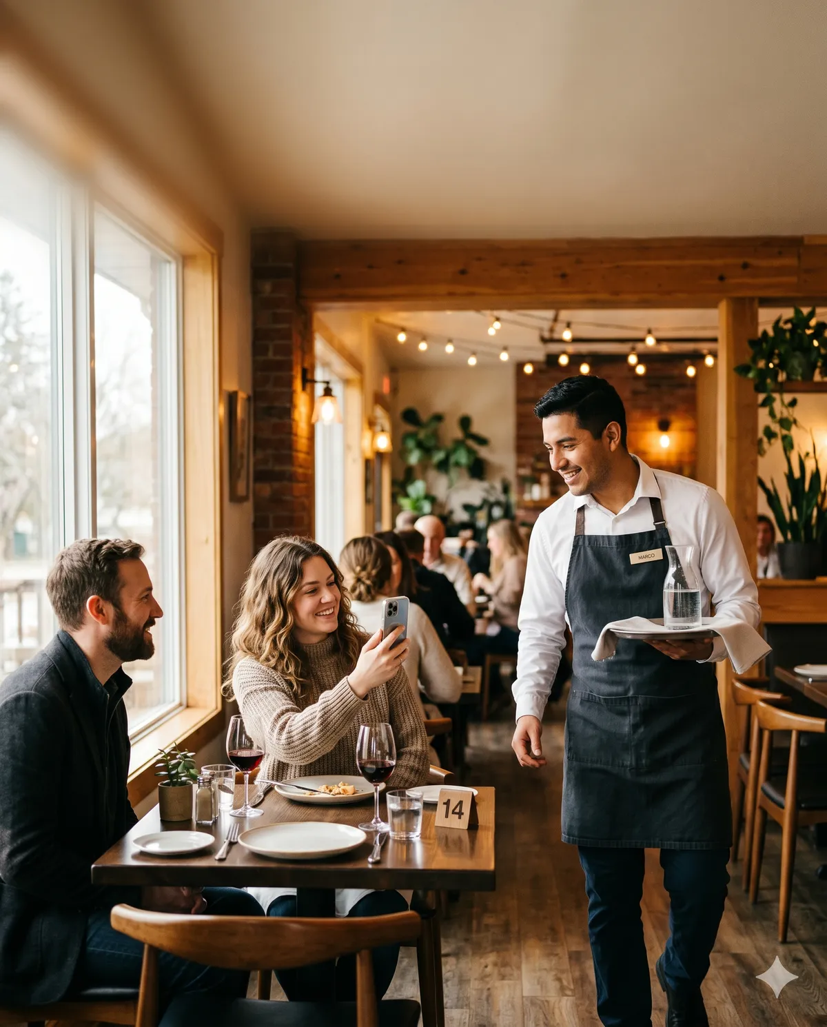 Waiter attending a guest at their table